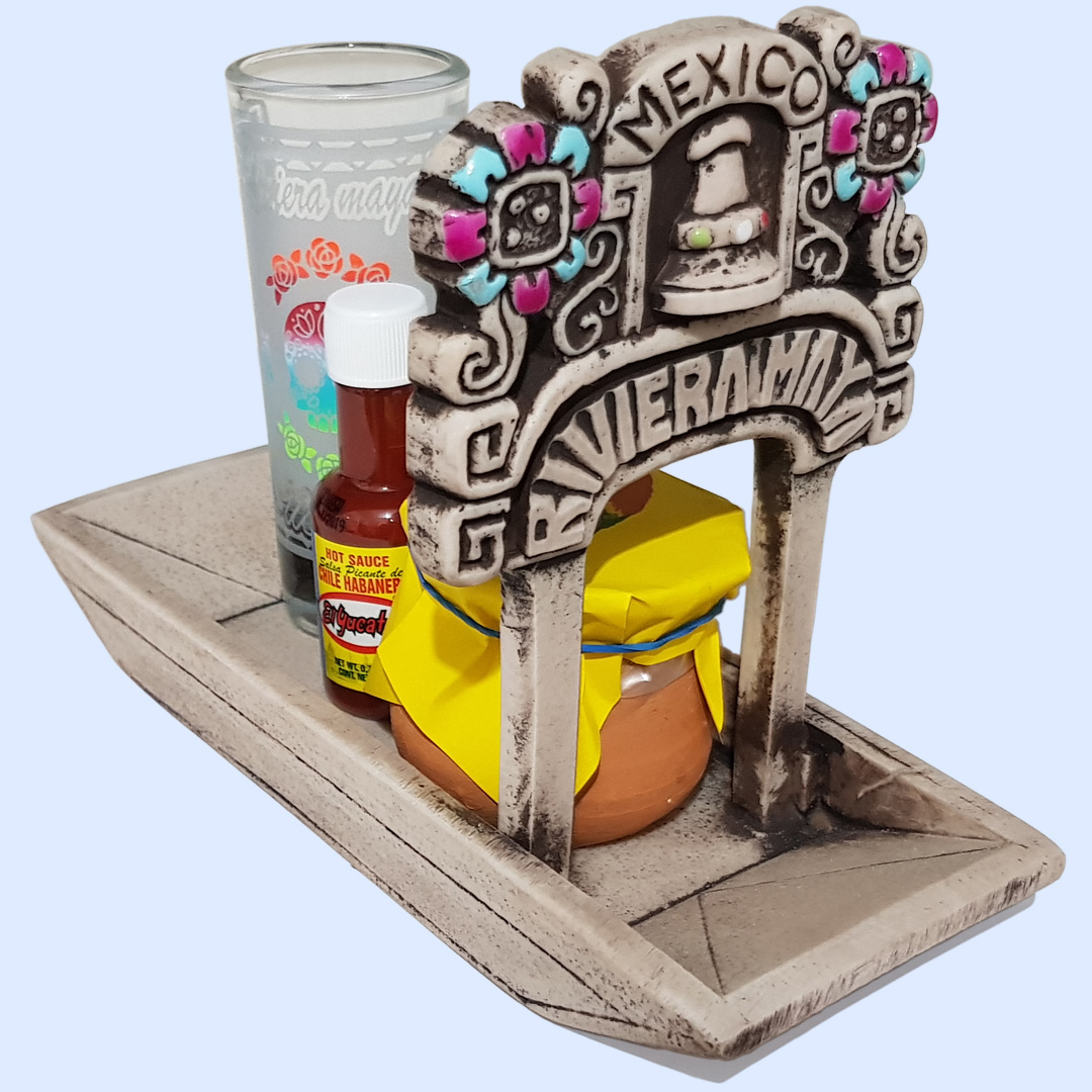 Trajinera Combo Vaso Tequilero, Salsa Miniatura y Ollita